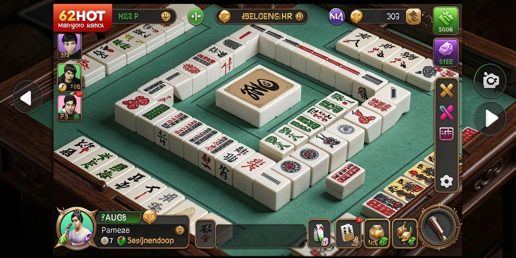 Screenshot gameplay 62HOT yang menampilkan pertandingan Mahjong yang seru.