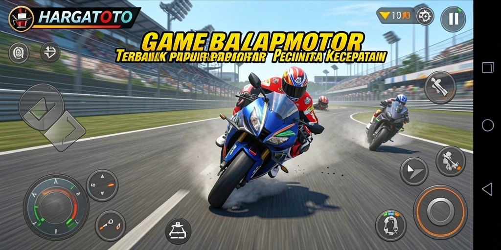 Screenshot HARGATOTO menampilkan balapan seru dengan motor tercepat.