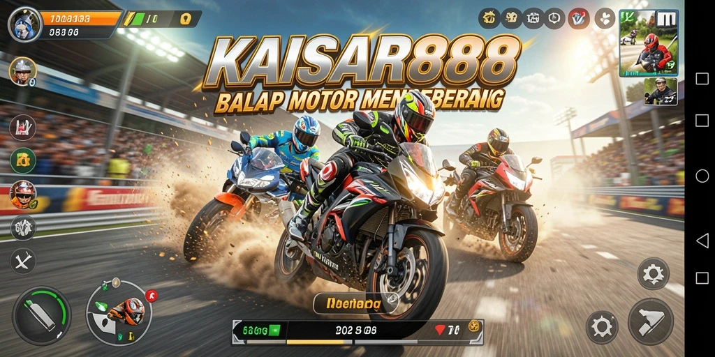 Tampilan gameplay seru dalam balapan motor KAISAR888.