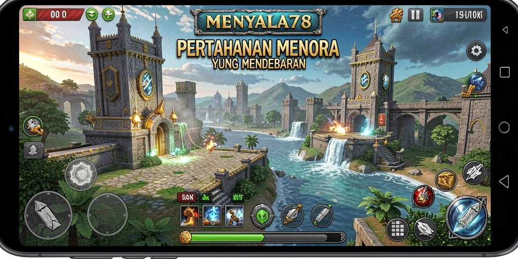 Screenshot gameplay Tower Defense MENYALA78 yang mendebarkan.