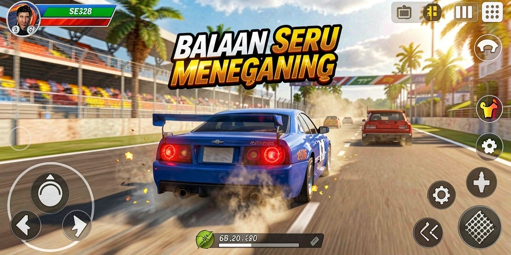 Tampilan menegangkan dari gameplay SE328 yang penuh aksi balapan.