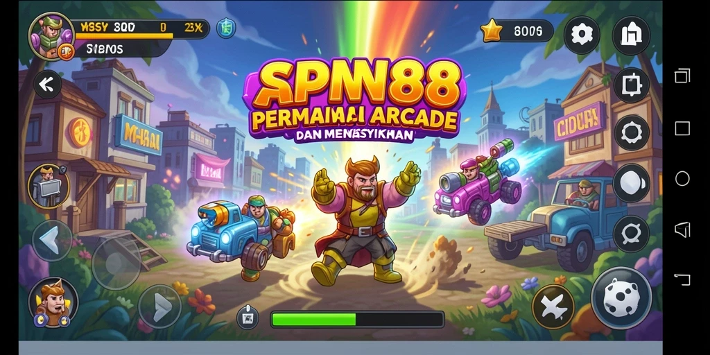 Tampilan gameplay SPN88 dengan karakter lucu dan rintangan warna-warni.