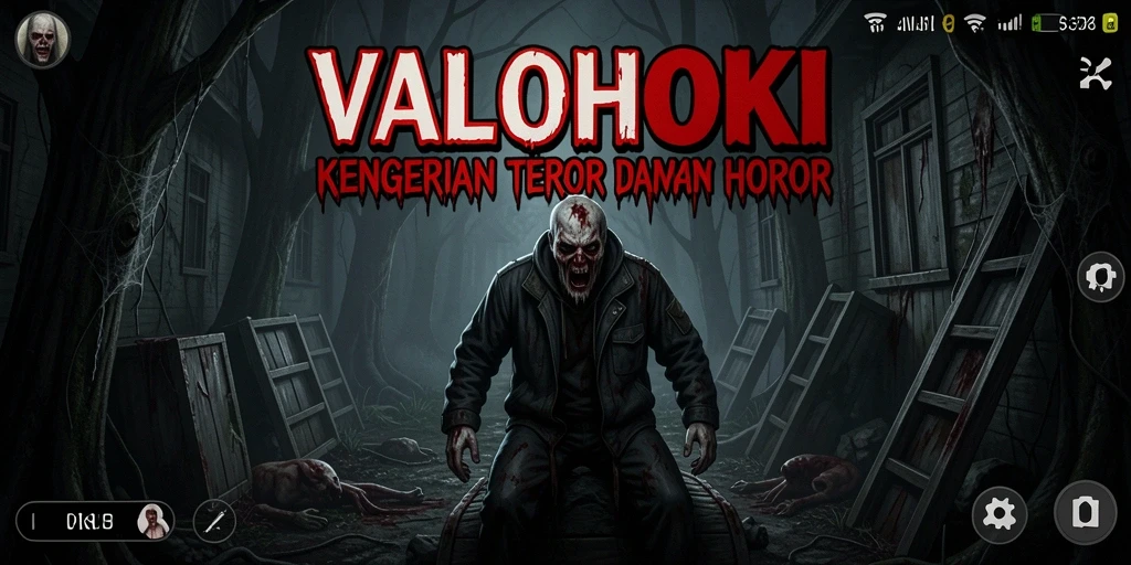 Screenshot gameplay VALOHOKI menampilkan suasana mencekam dan efek visual yang menakutkan.